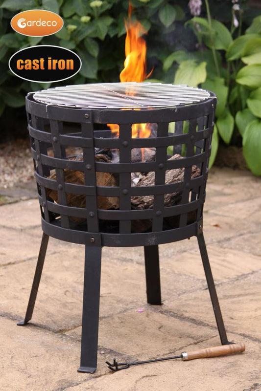 Gardeco Aragon Cast Iron Fire Basket, with BBQ Grill