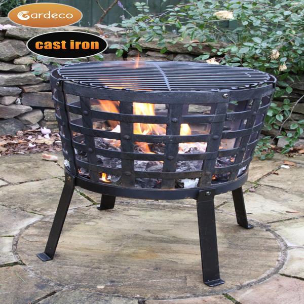 Gardeco Aragon Cast Iron Fire Basket, with BBQ Grill