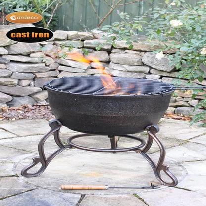 Gardeco Elidir Cast Iron Fire Bowl, Including BBQ Grill