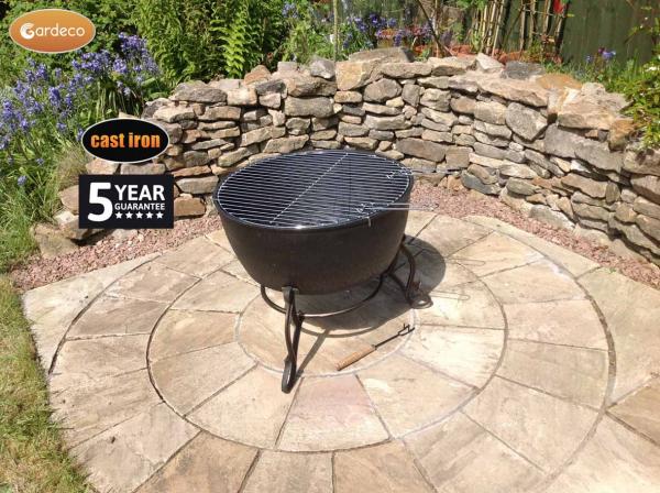 Gardeco Meredir XL Cast Iron Fire Bowl with BBQ Grill